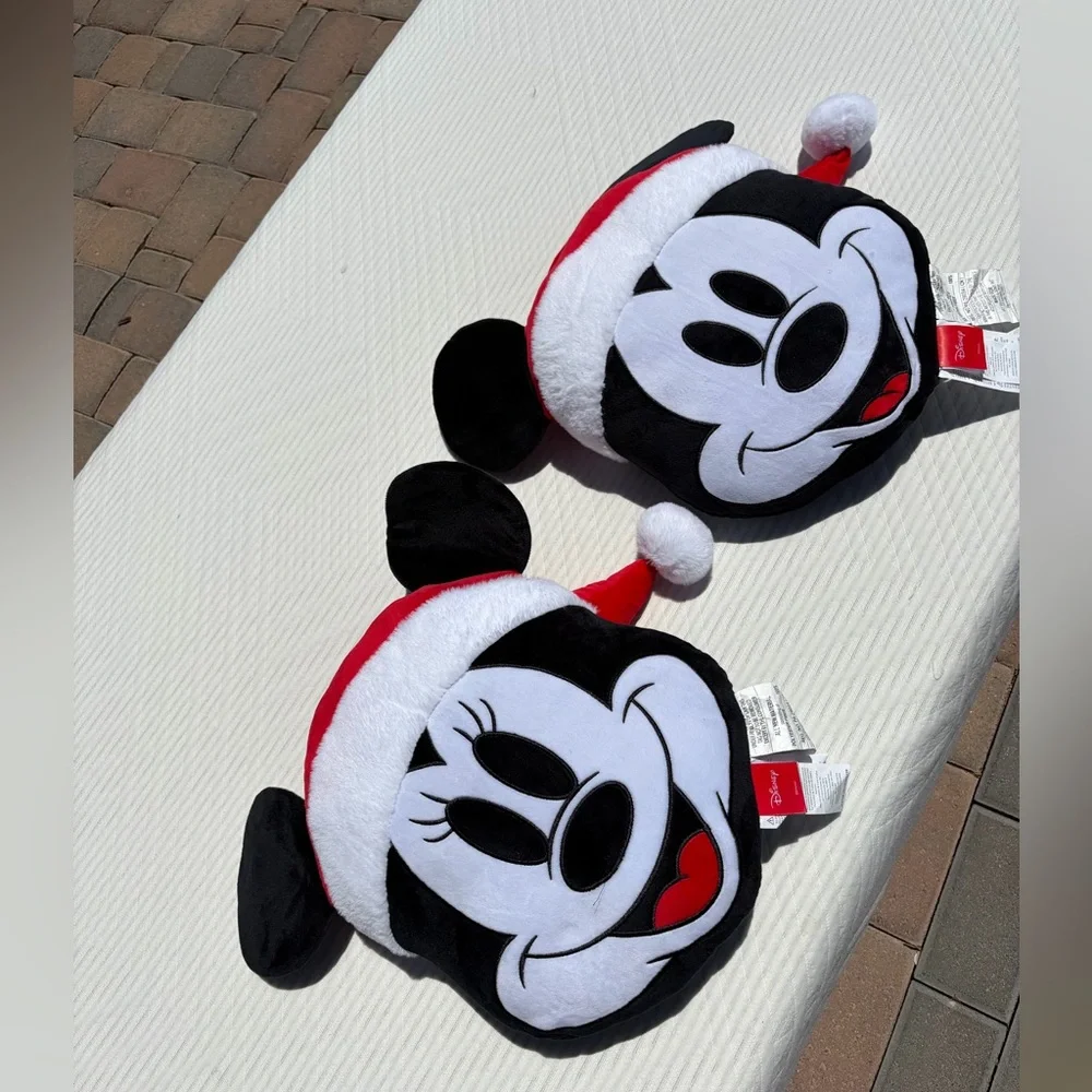 Disney Red, Black & White Mickey and Minnie Santa Plush Face Pillows